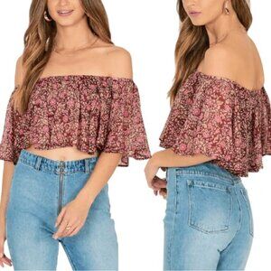 Amuse Society Lets Flounce Woven Top Large Floral Red Pink Summer